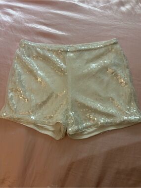 SHEIN Ivory Sequin Pull-On Dressy Shorts